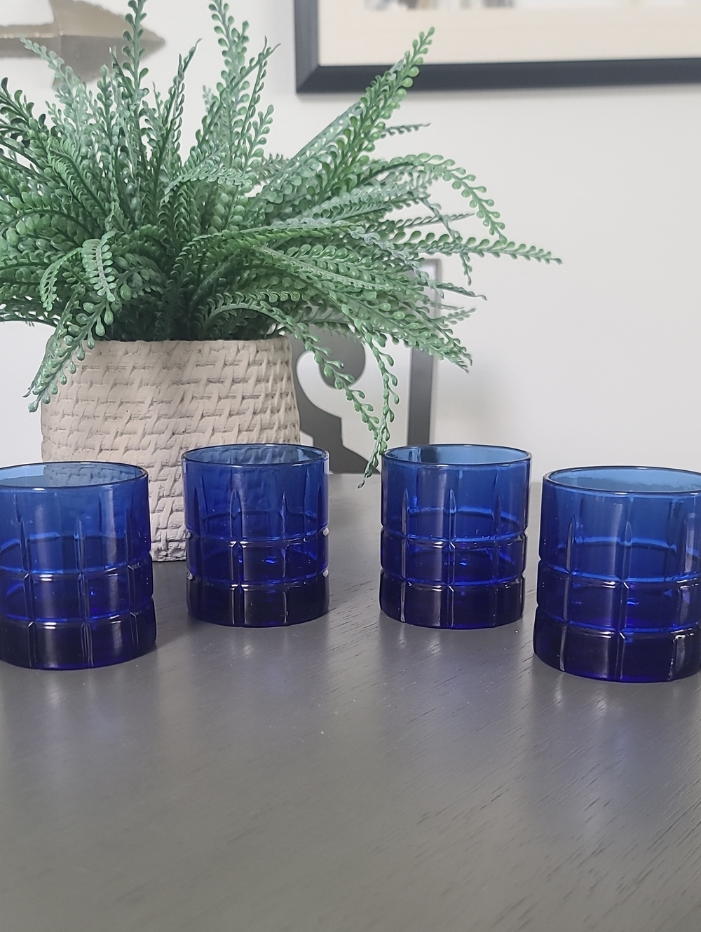 Anchor Hocking "Tartan" rocks glasses in cobalt blue Set Of 4